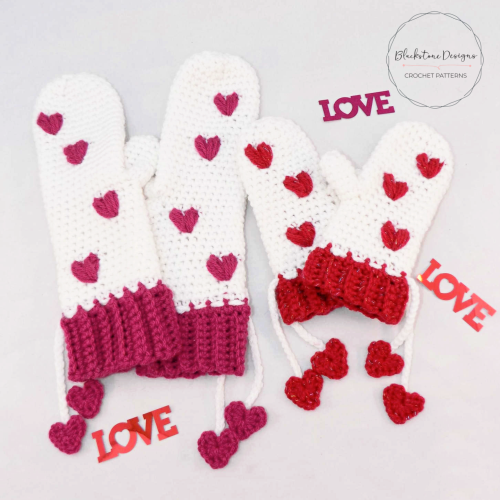 Crochet Mittens, Puffy Heart Mittens crochet pattern from Blackstone Designs