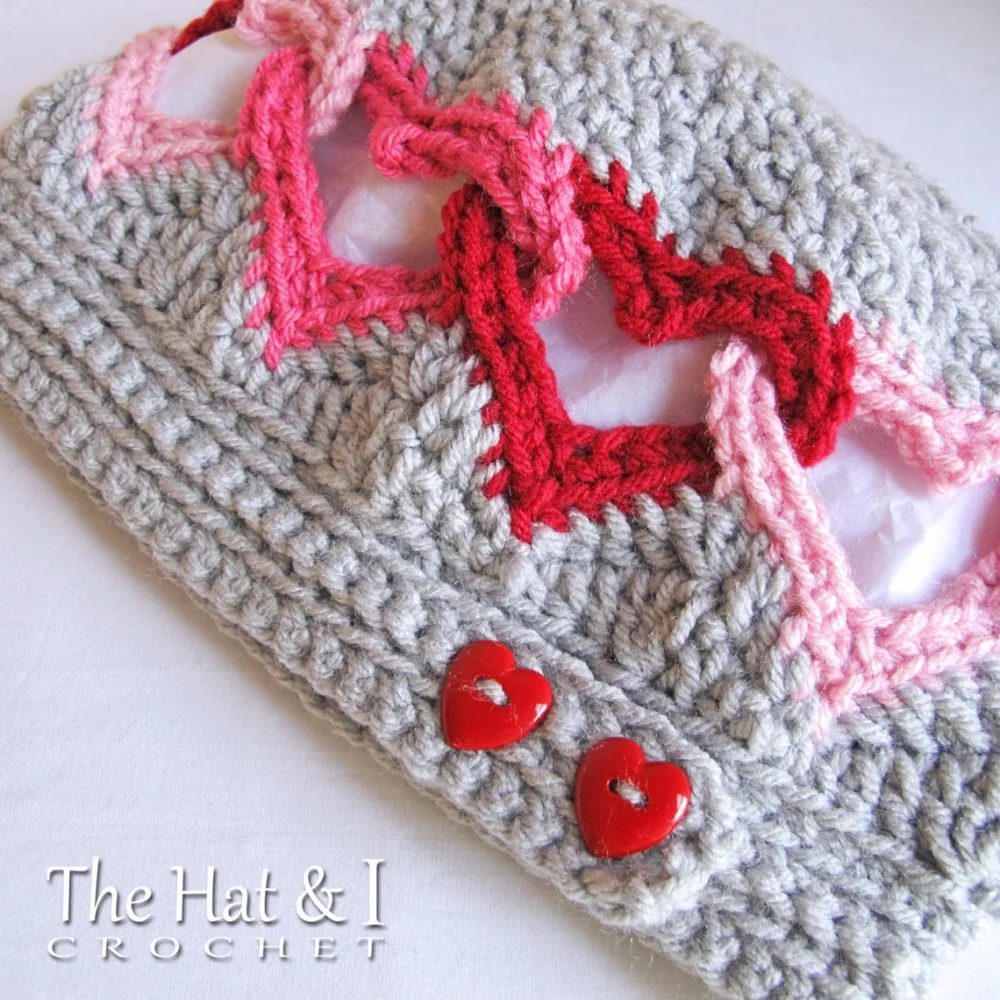 Crochet Heart Hat featuring linked hearts from The Hat & I