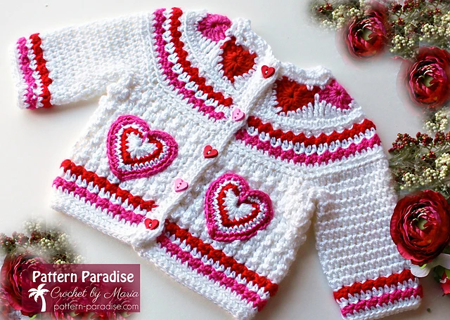 Crochet Cardigan Pattern, Hearts of Love Sweater from Pattern Paradise