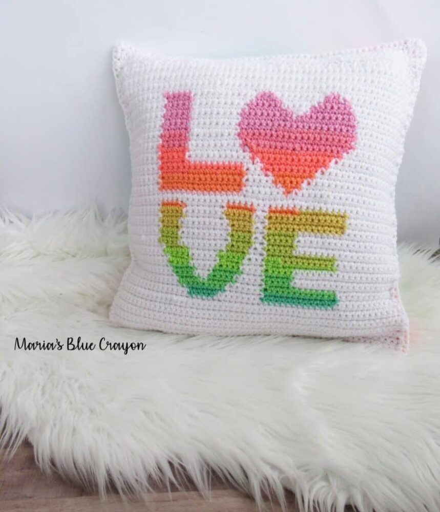 Crochet Pillow, Love Pillow using stitch graphs