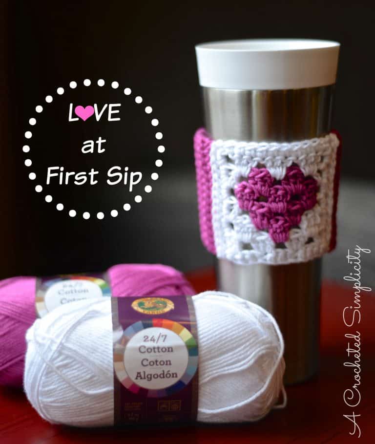 Crochet Coffee Sleeve, Love at First Sip from A Crocheted Simplicity