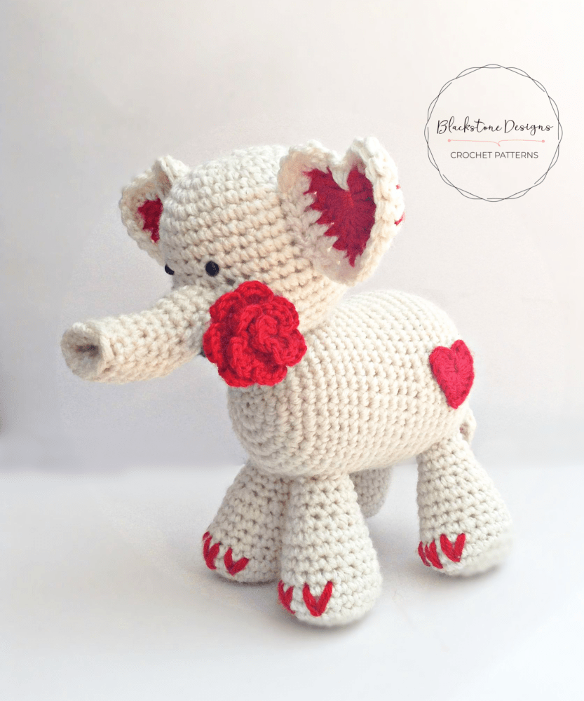 Crochet Elephant Pattern, Tons of Love Elephant for Valentine's Day from Blackstone Designs