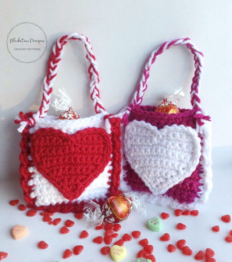 Crochet Treat Bag Pattern, Valentine's Day Mini Treat Bag crochet pattern from Blackstone Designs