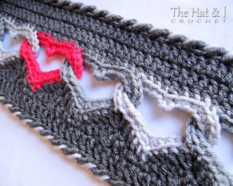 Crochet Heart Scarf featuring linked hearts from The Hat & I