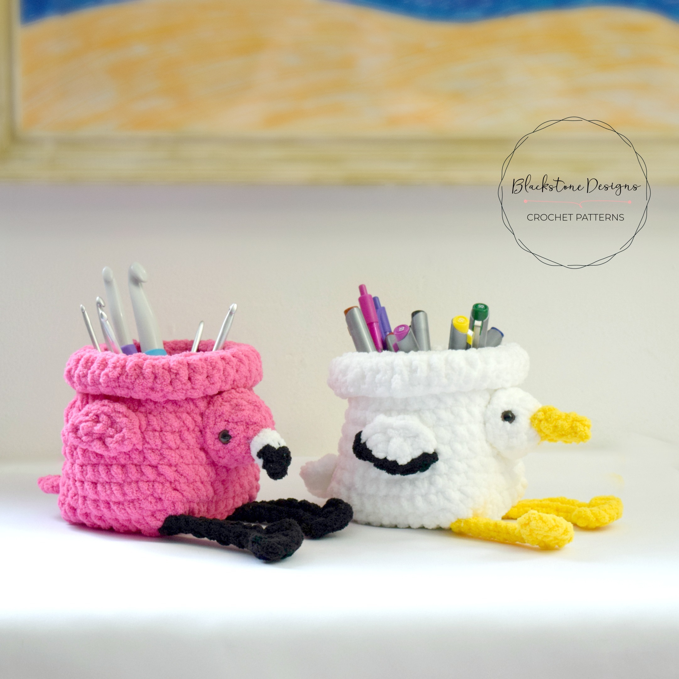 Crochet bird baskets Pattern; Flamingo basket and Pelican basket