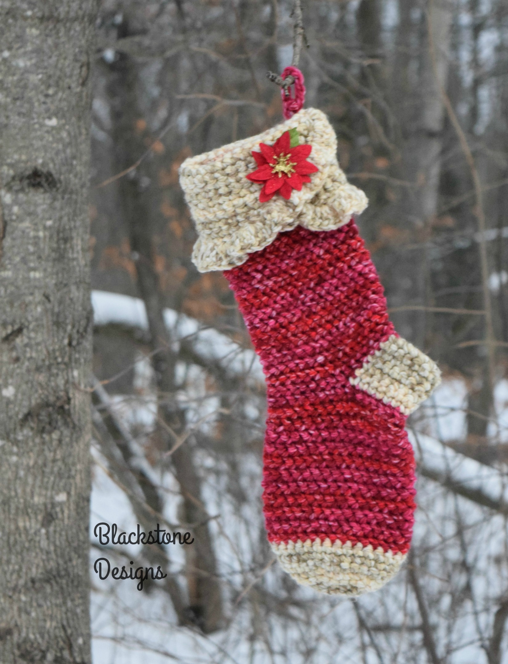 Red and Beige Crochet Christmas Stocking