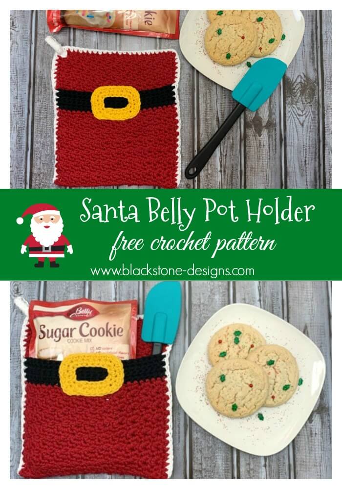 Santa Belly Pot Holder free crochet pot holder pattern, crochet hot pads, crochet santa patterns, pot holder with pocket, pocket pot holder, Christmas pot holders, Crochet Christmas decor