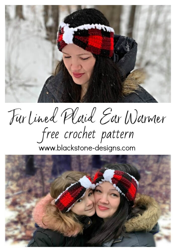 Fur Lined Plaid Ear Warmer free crochet - crochet plaid - buffalo plaid - crochet buffalo plaid - crochet headwrap - crochet ear warmer - crochet headband - crochet winter accessories