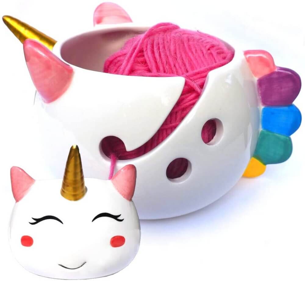 Crochet Lovers Gift Guide - Gifts for Crocheters - Crochet Gifts - Unicorn Yarn Bowl - Unicorn Head Yarn Bowl