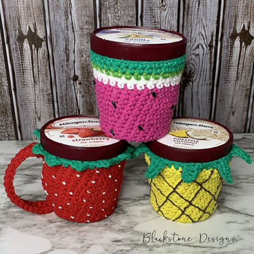Fruity Ice Cream Cozies from Blackstone Designs - ice cream cozies - ice cream pint sleeve - summer treat cozies