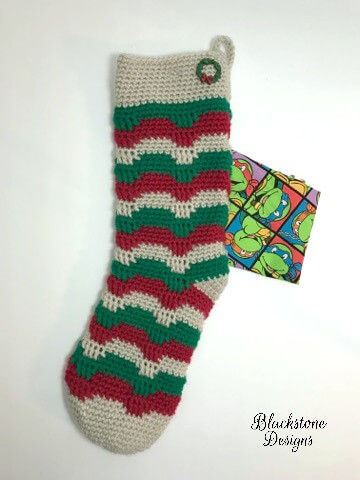 Crochet Christmas Stocking with Teenage Mutant Ninja Turtles fabric liner, crochet stocking with fabric liner