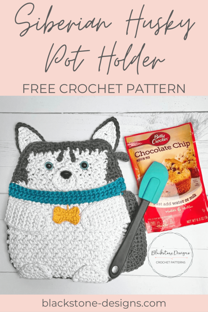 Crochet Siberian Husky pot holder, crochet dog patterns, crochet husky pattern, Crochet dogs