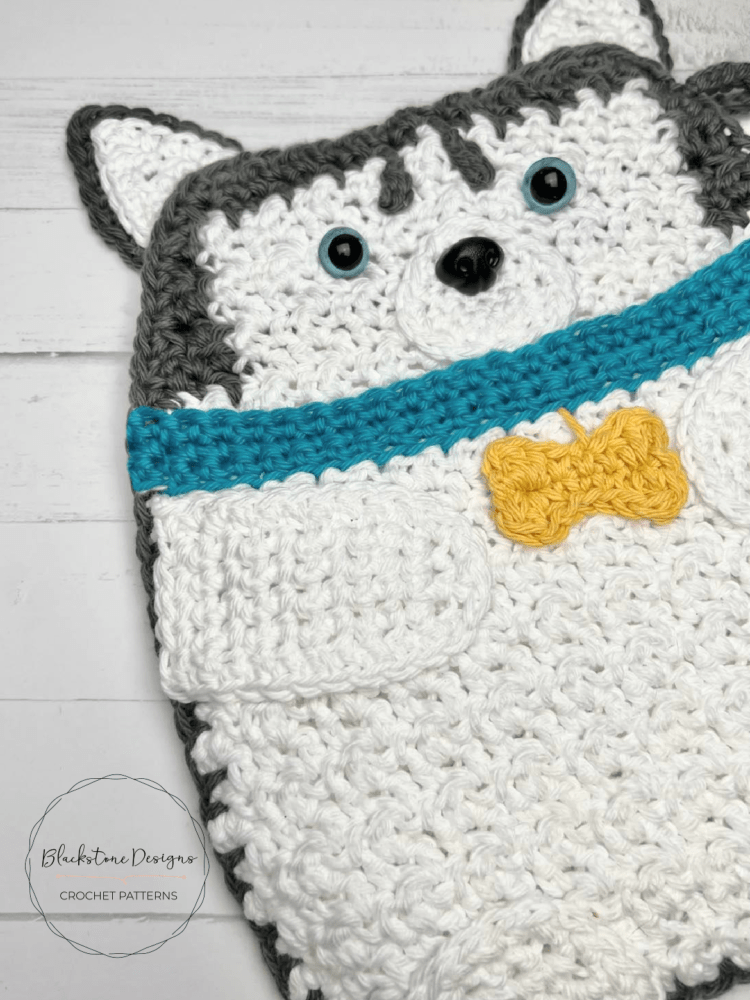 Crochet Siberian Husky pot holder crochet pattern