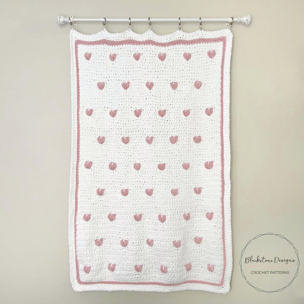 Puffy Hearts Blanket crochet afghan pattern from Blackstone Designs for easy crochet blanket patterns