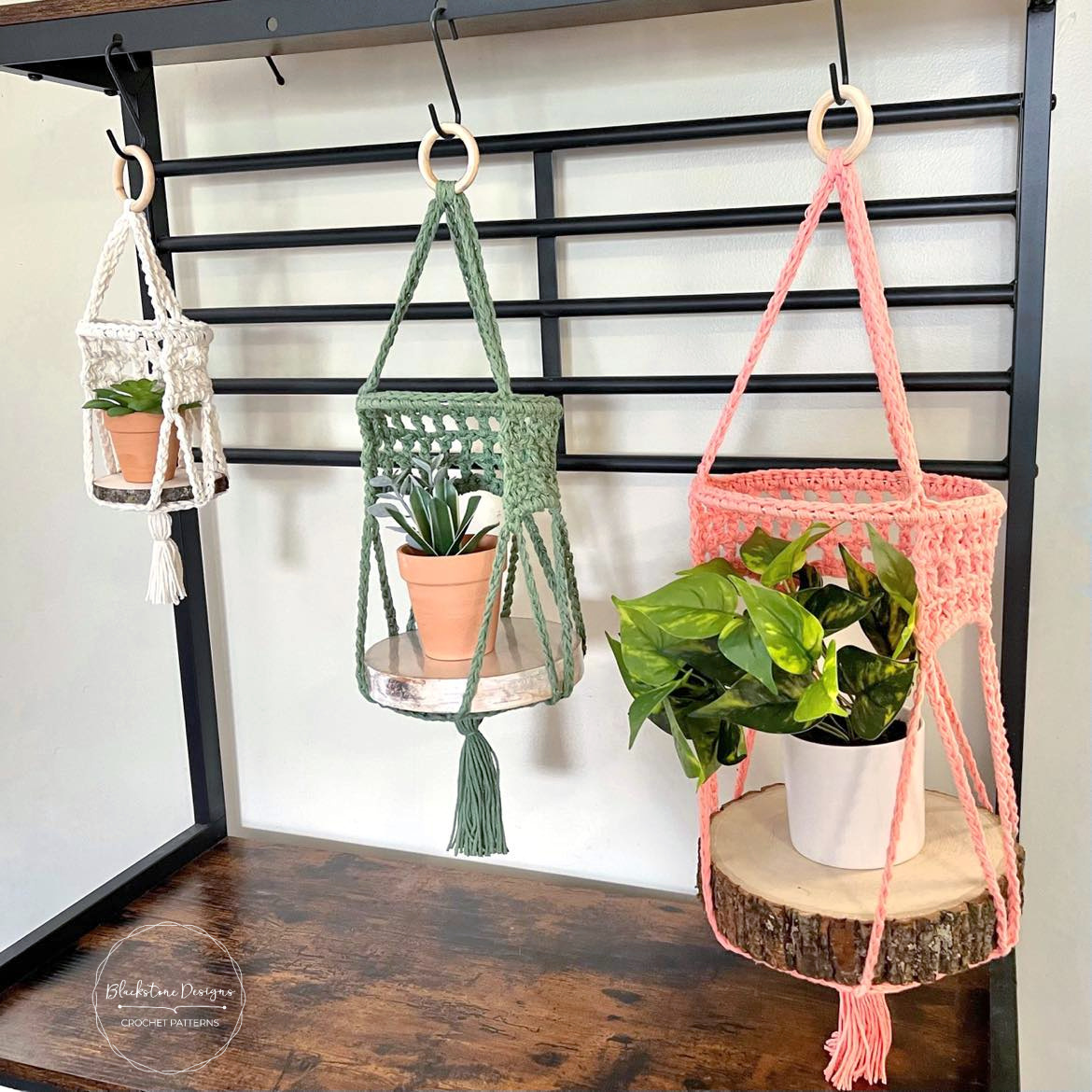 Convertible Hammock Shelf Plant Hanger crochet pattern from Blackstone Designs