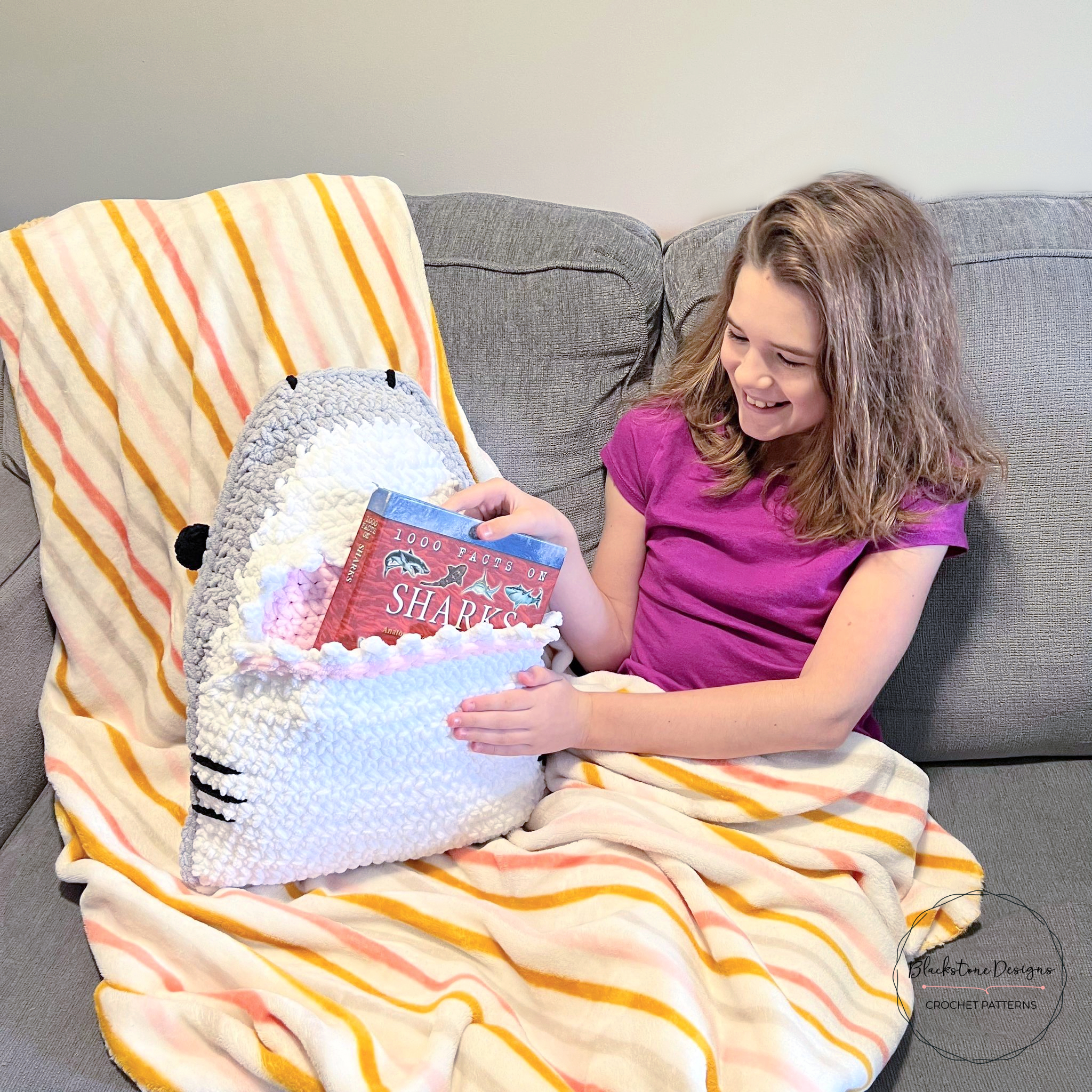 Crochet Shark Pillow Pattern, Shark Pillow with Book Pocket