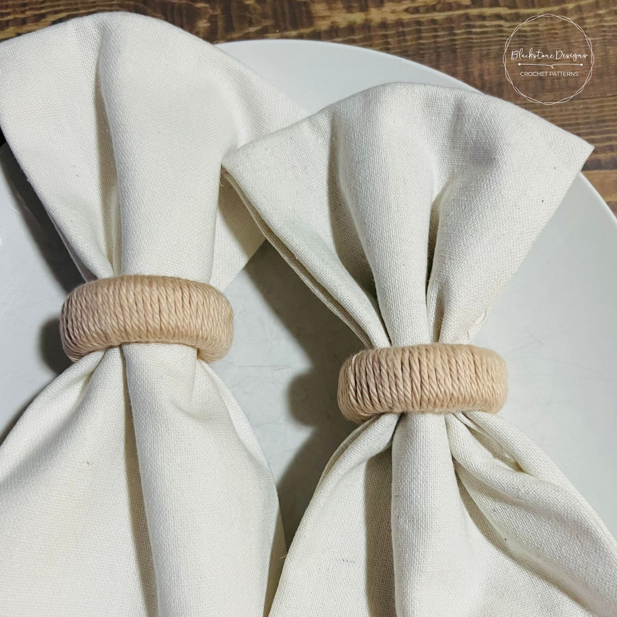Easy Crochet Napkin Rings made in Ecru cotton yarn