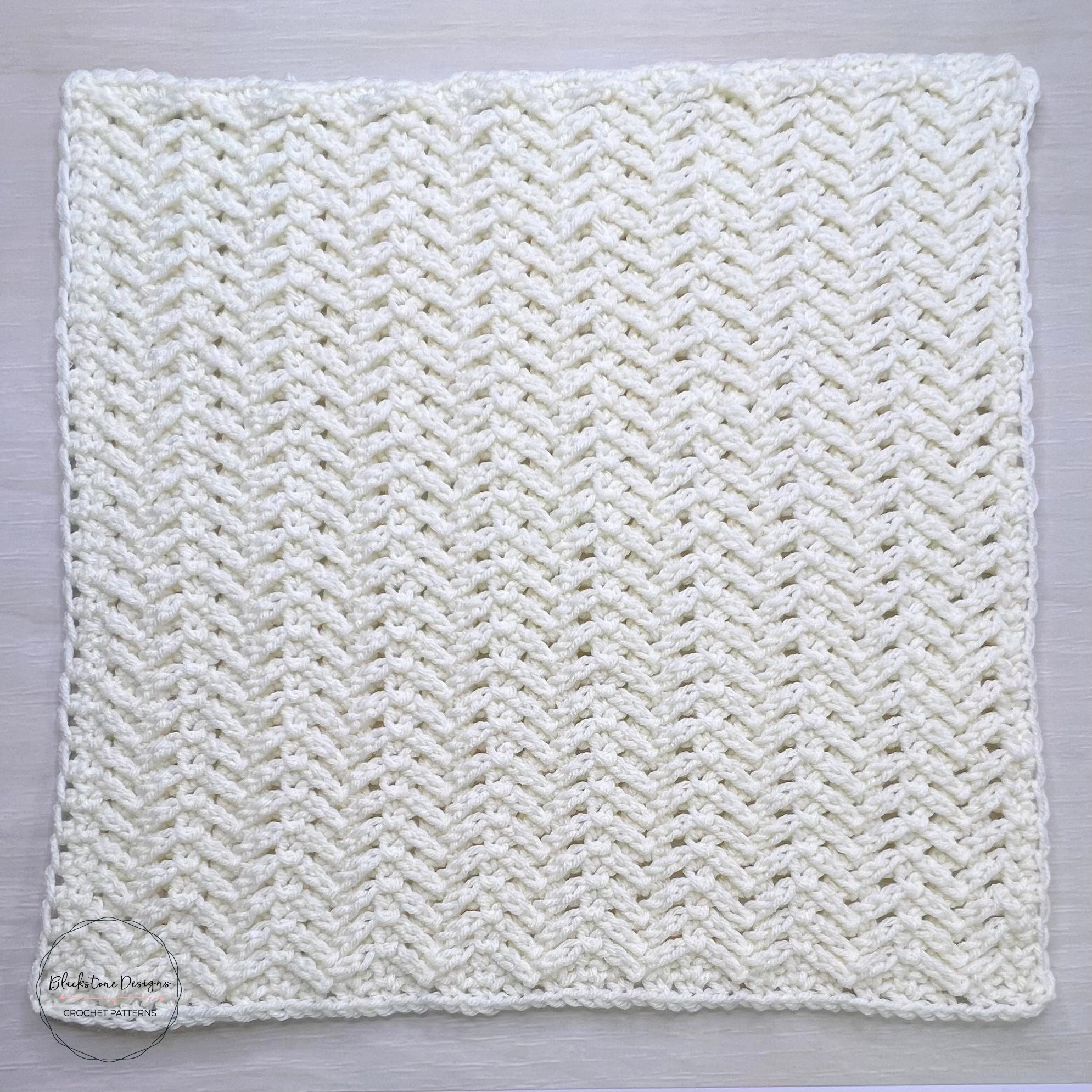Crochet Herringbone Stitch afghan square worked in Ivory Worsted Weight Yarn