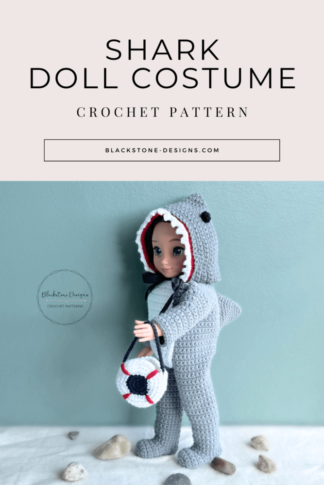 Crochet Shark Doll Costume for 18" Dolls