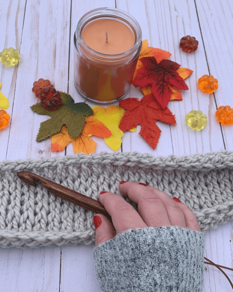 Blackstone Designs Crochet Patterns Tunisian Crochet Earwarmer with hooks and hand