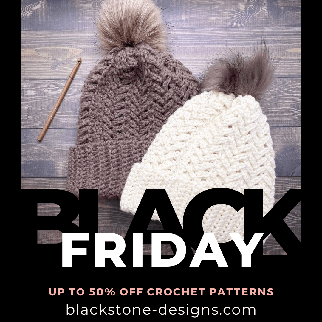 Black Friday Crochet Patterns Sale Graphic featuring Herringbone Hat