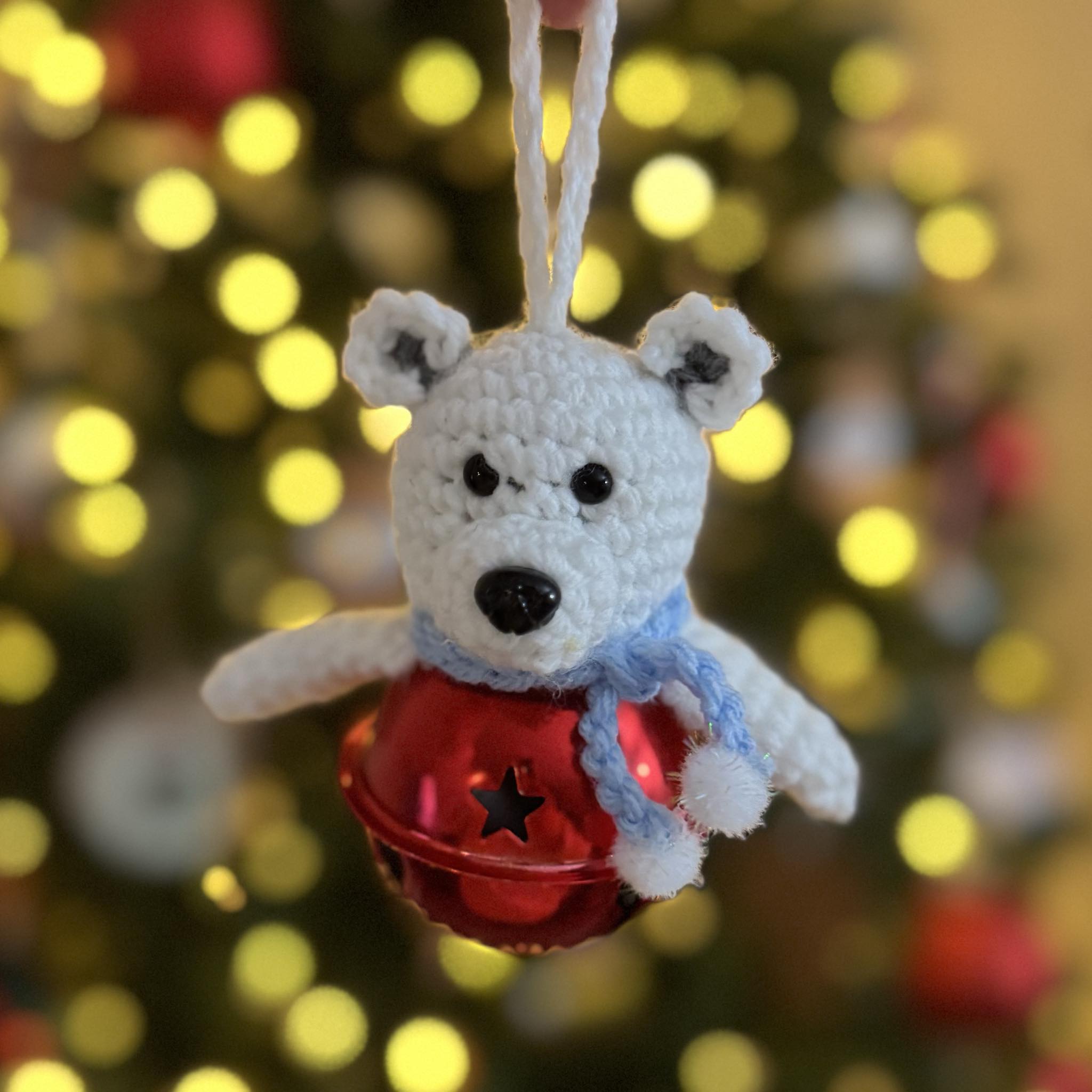 Crochet Bear Jingle Bell Ornament Pattern