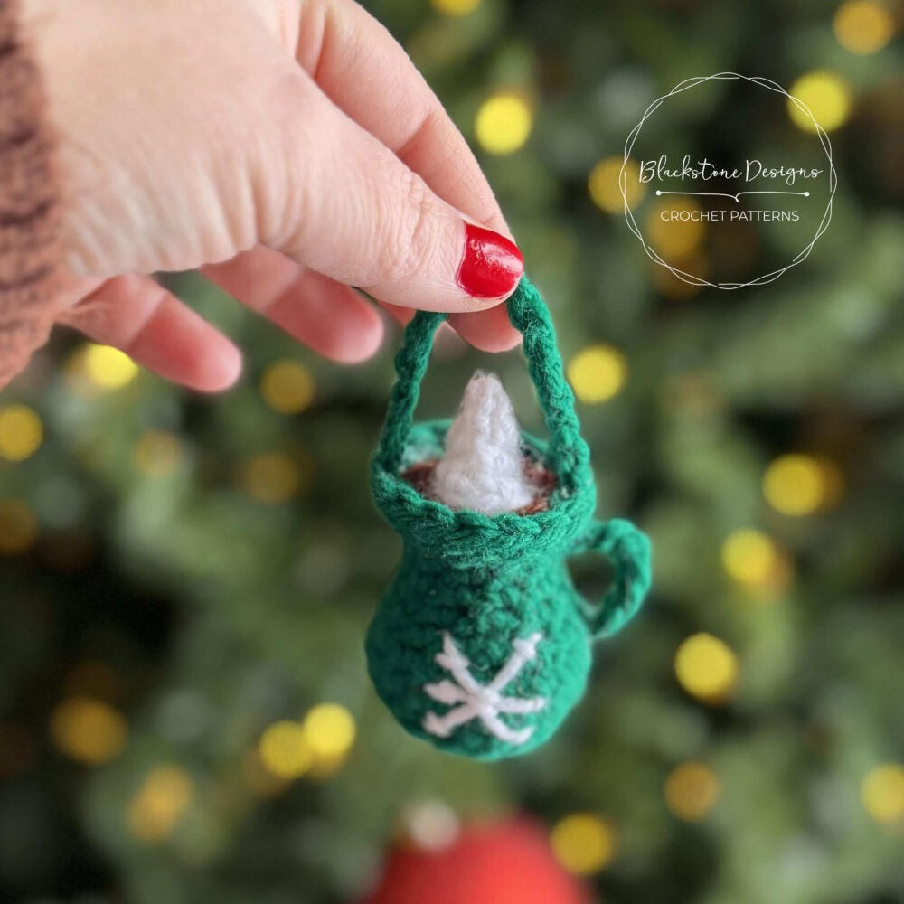 Crochet Hot Cocoa Ornament Pattern for a quick holiday ornament