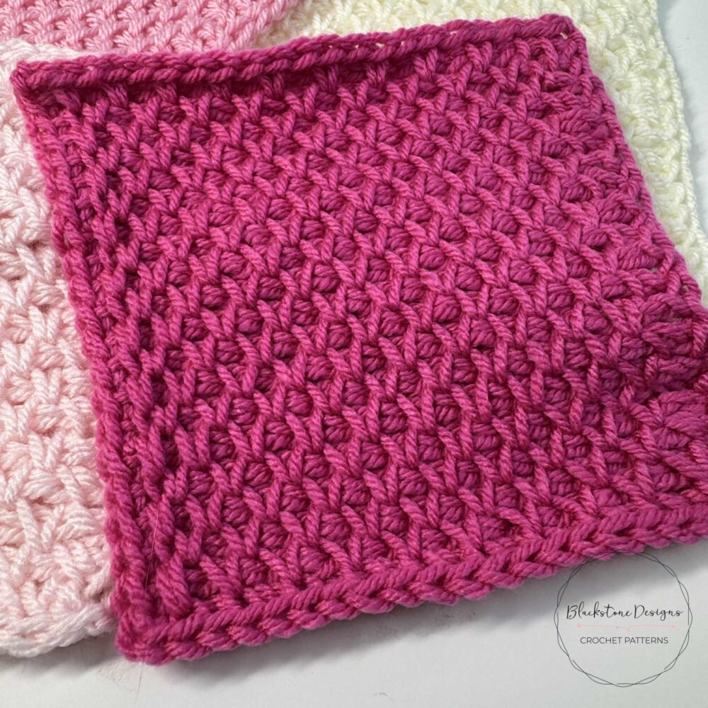 Tunisian Mock Rib Stitch Afghan Square in dark pink worsted weight yarn