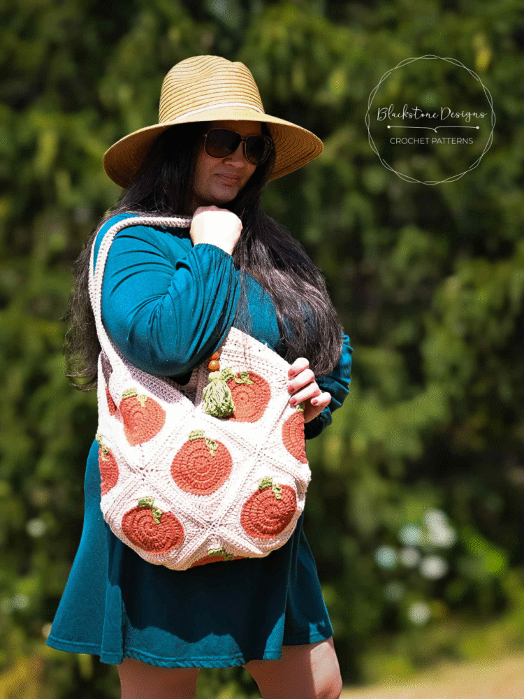 Easy 13 Granny Square Tote Bag made with Pumpkin Granny Squares