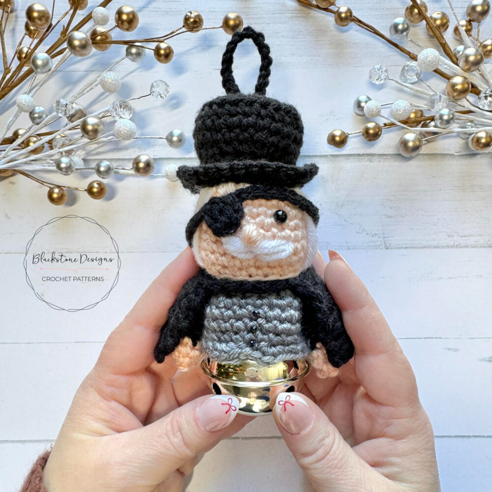 Nutcracker Drosselmeyer Crochet Ornament with Jingle Bell