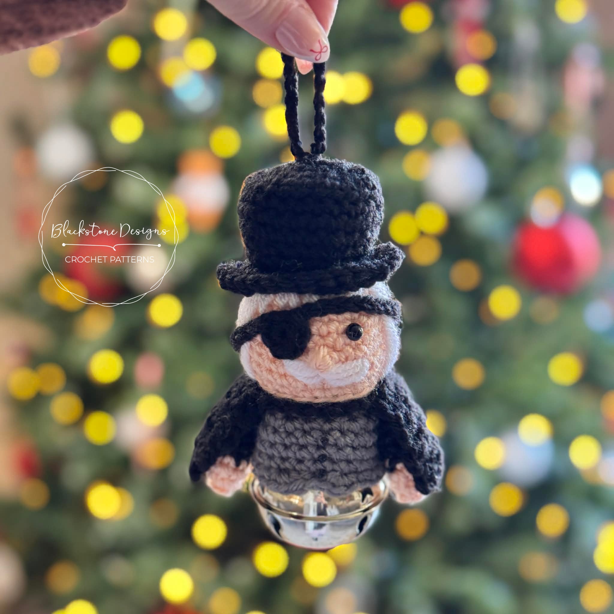 Nutcracker Drosselmeyer Crochet Ornament with Jingle Bell